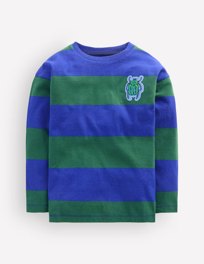 Long Sleeve Badge T-shirt-Blue stripe