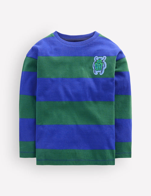Long Sleeve Badge T-shirt-Blue stripe