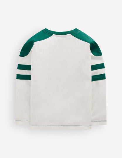Colour Block T-shirt-Soft Ivory / Jewel Green
