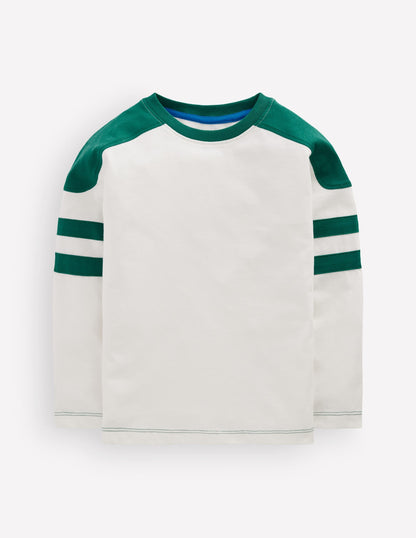 Colour Block T-shirt-Soft Ivory / Jewel Green
