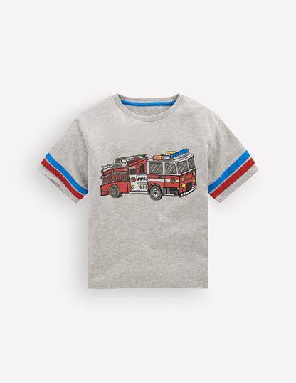 Colour Block Graphic T-shirt-Grey Marl Firetruck