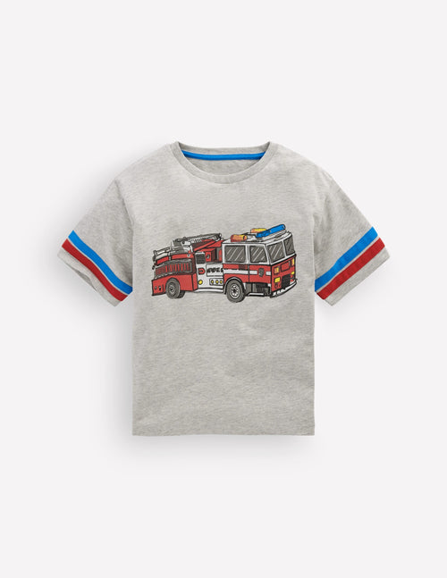 Colour Block Graphic T-shirt-Grey Marl Firetruck