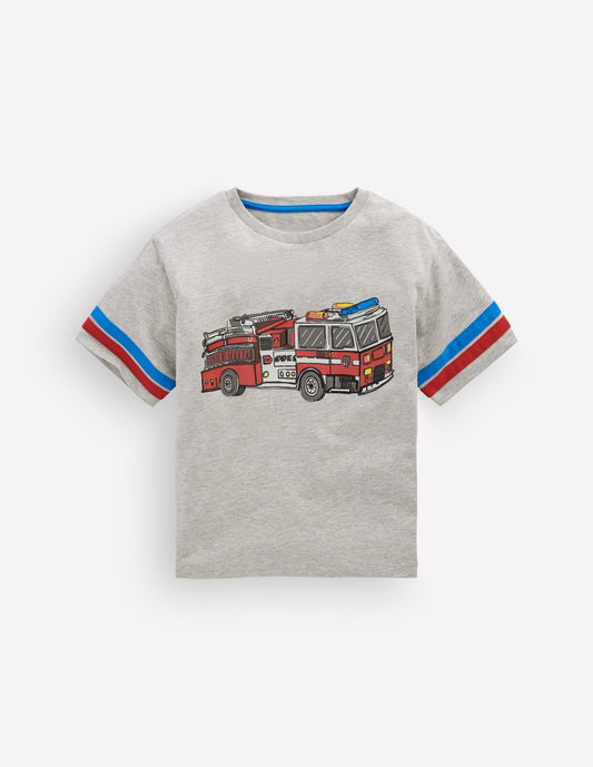 Colour Block Graphic T-shirt-Grey Marl Firetruck