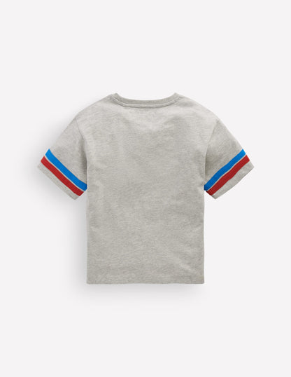 Colour Block Graphic T-shirt-Grey Marl Firetruck