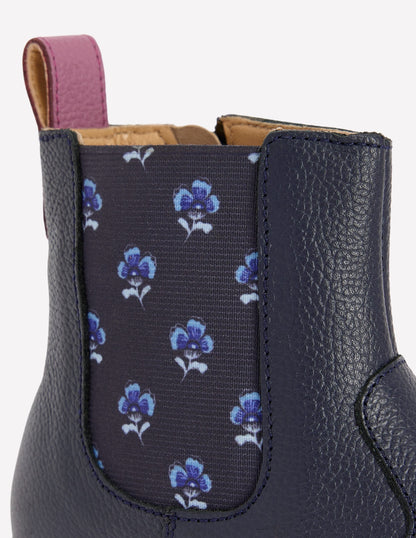 Chelsea Boots (Girls)-Navy Floral
