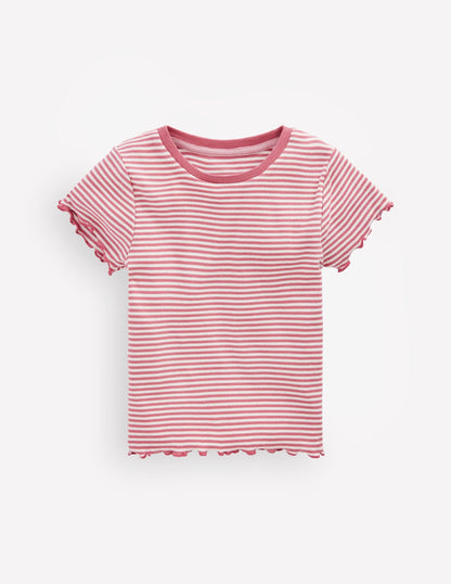 Short Sleeve Rib T-Shirt-Pink Stripe
