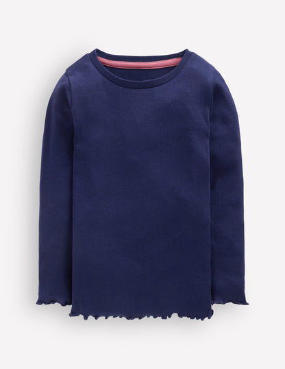 Ribbed Long Sleeve T-shirt-College Navy