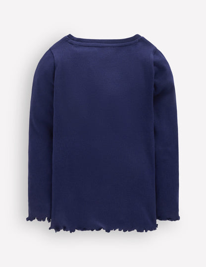 Ribbed Long Sleeve T-shirt-College Navy