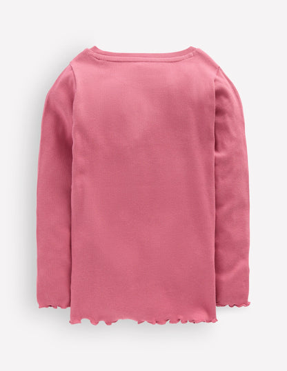 Ribbed Long Sleeve T-shirt-Pink Heather