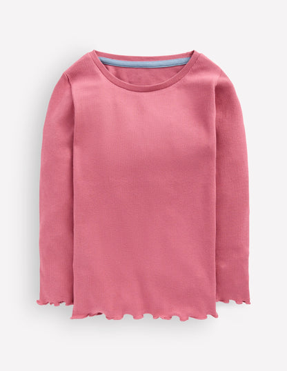 Ribbed Long Sleeve T-shirt-Pink Heather