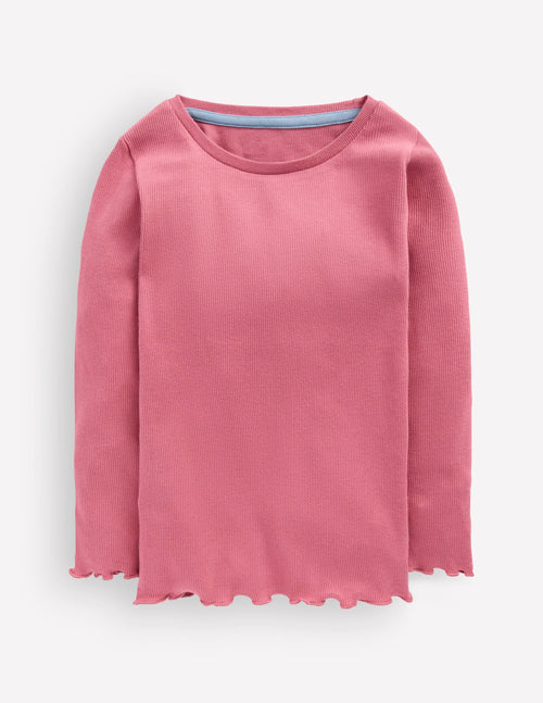 Ribbed Long Sleeve T-shirt-Pink Heather