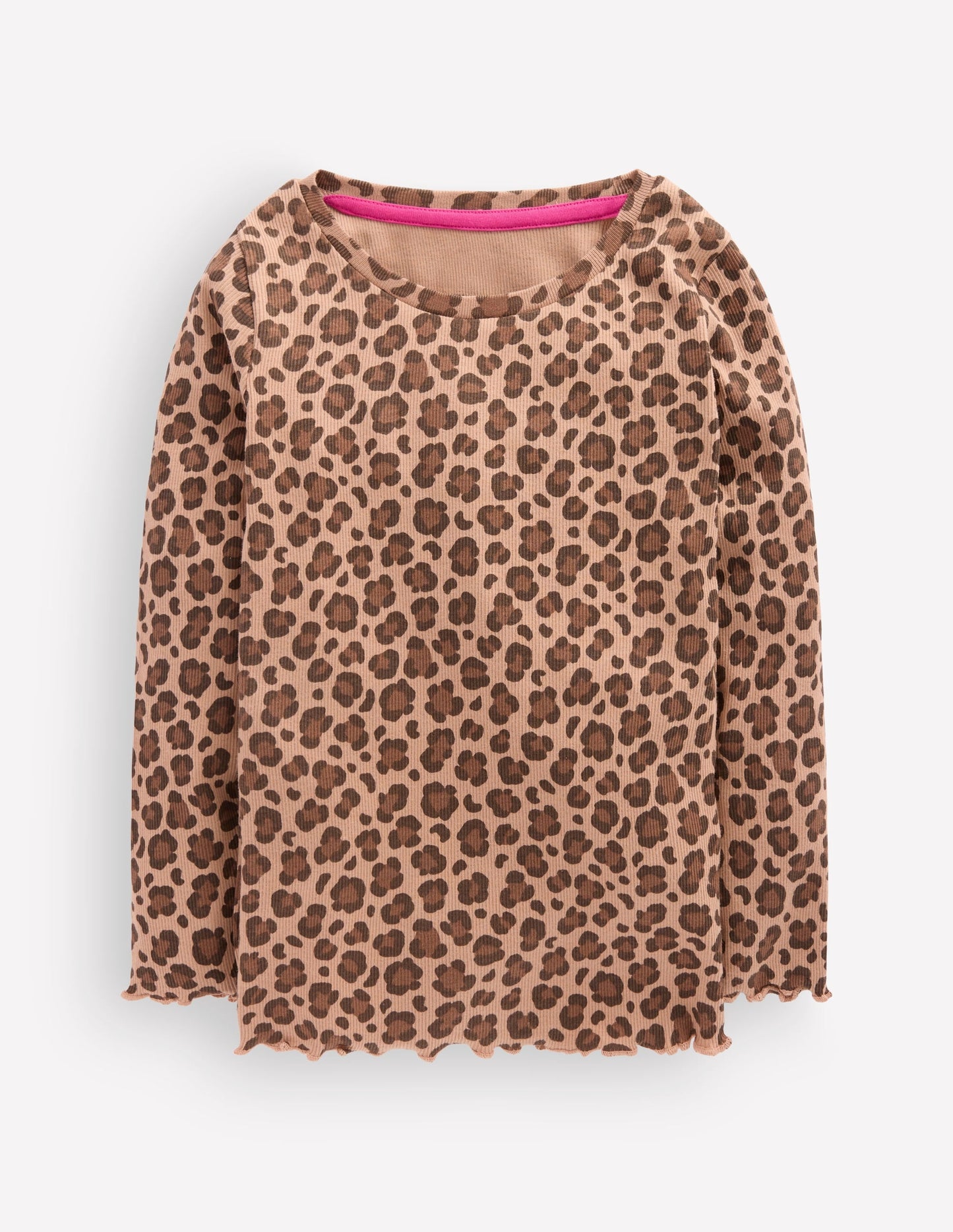Ribbed Long Sleeve T-shirt-Milk Chocolate Brown leopard