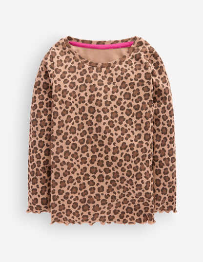 Ribbed Long Sleeve T-shirt-Milk Chocolate Brown leopard