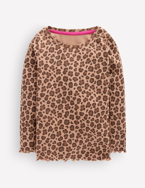 Ribbed Long Sleeve T-shirt-Milk Chocolate Brown leopard