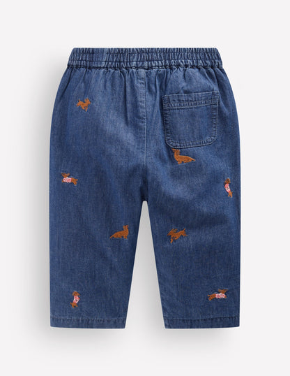 Embroidered Chambray Trouser-Chambray Dogs