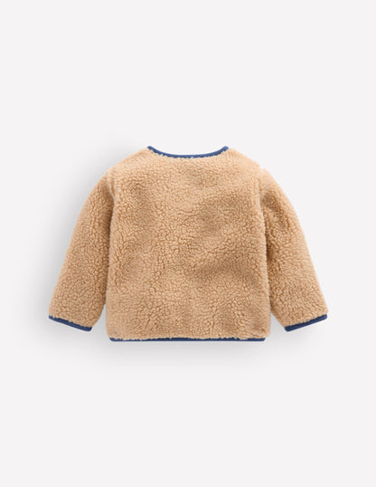 Cosy Borg Button-Down Jacket-Brown/Blue