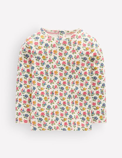 Cotton Pointelle Top-Multi Floral Print