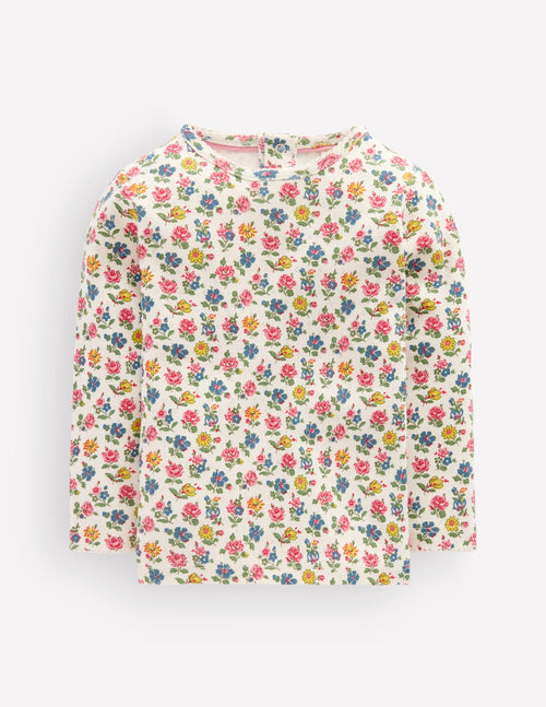 Cotton Pointelle Top-Multi Floral Print
