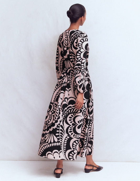 Nicola Cotton Midi Dress-Black, Flourishing Medley