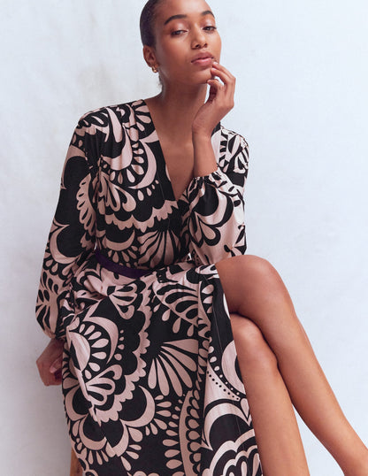 Nicola Cotton Midi Dress-Black, Flourishing Medley