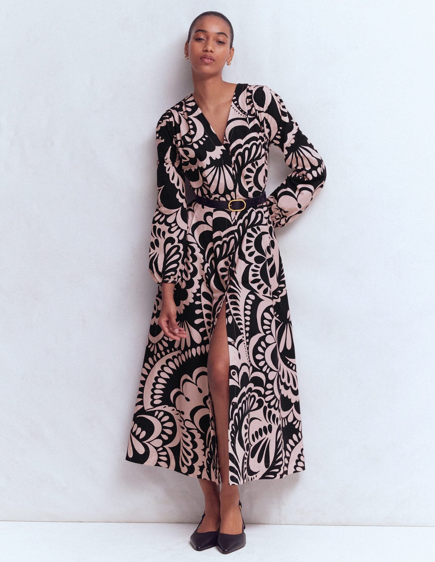 Nicola Cotton Midi Dress-Black, Flourishing Medley