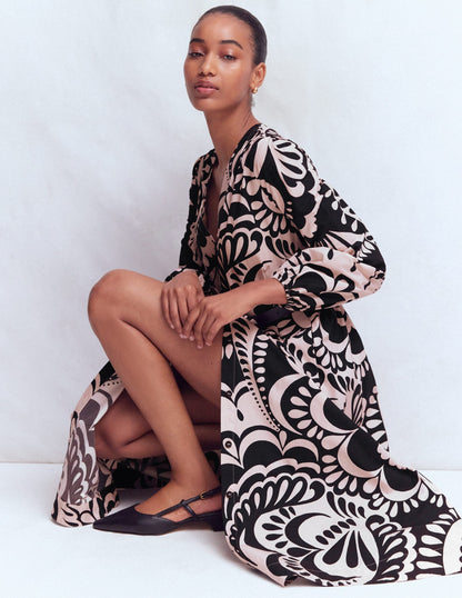 Nicola Cotton Midi Dress-Black, Flourishing Medley