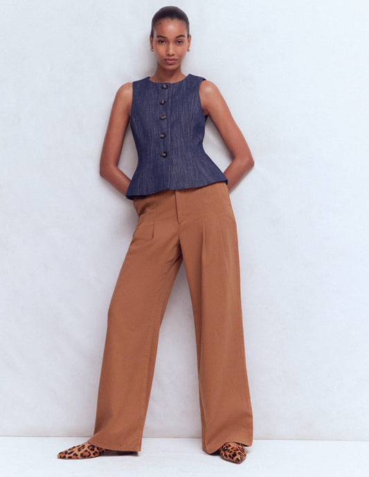 Mayfair Pleat Detail Trousers-Burnt Orange