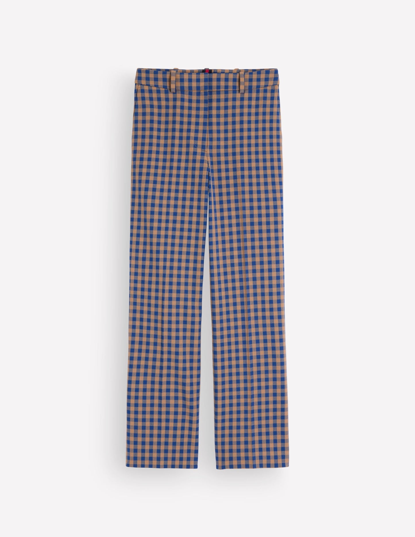 Canonbury Cotton 7/8 Trousers-Camel, Blue Gingham